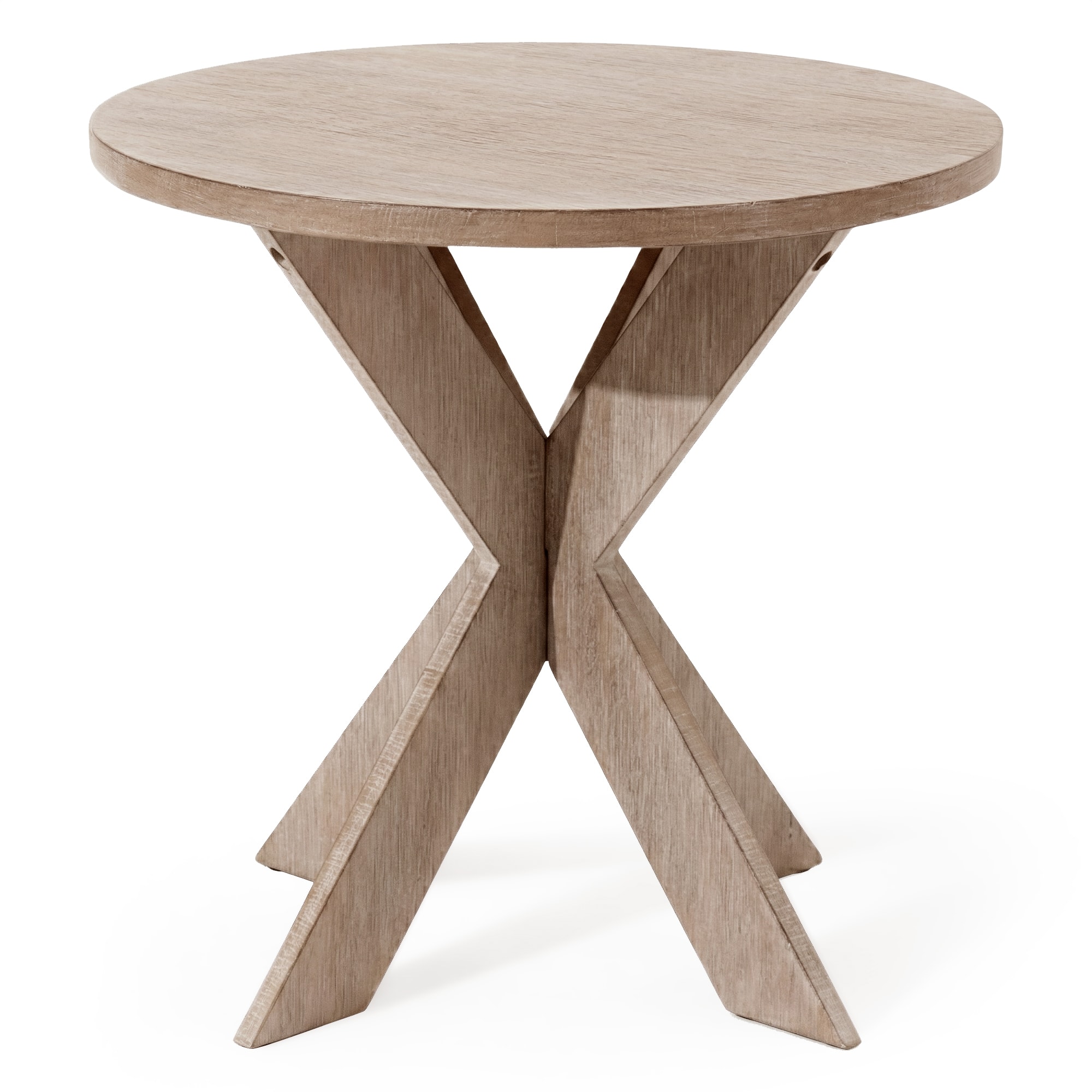 COZAYH - Farmhouse Round Wooden End Table with Cross Legs, Finish - Vintage Grey