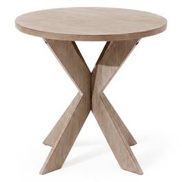 COZAYH - Farmhouse Round Wooden End Table with Cross Legs, Finish - Vintage Grey