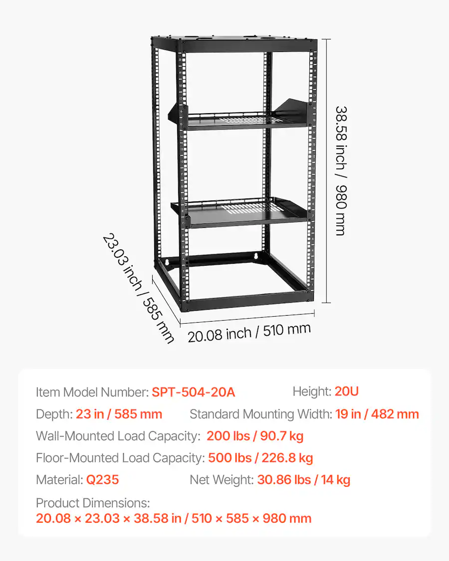 Of Multi Depth Rack VEVOR 20U Open Frame Network Rack, 23 in Depth, Wall Mounted or Floor ...