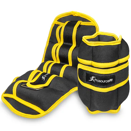 Front. ProsourceFit - ProsourceFit Adjustable Ankle Weights, 7.5 lbs, Set of 2 - Yellow.