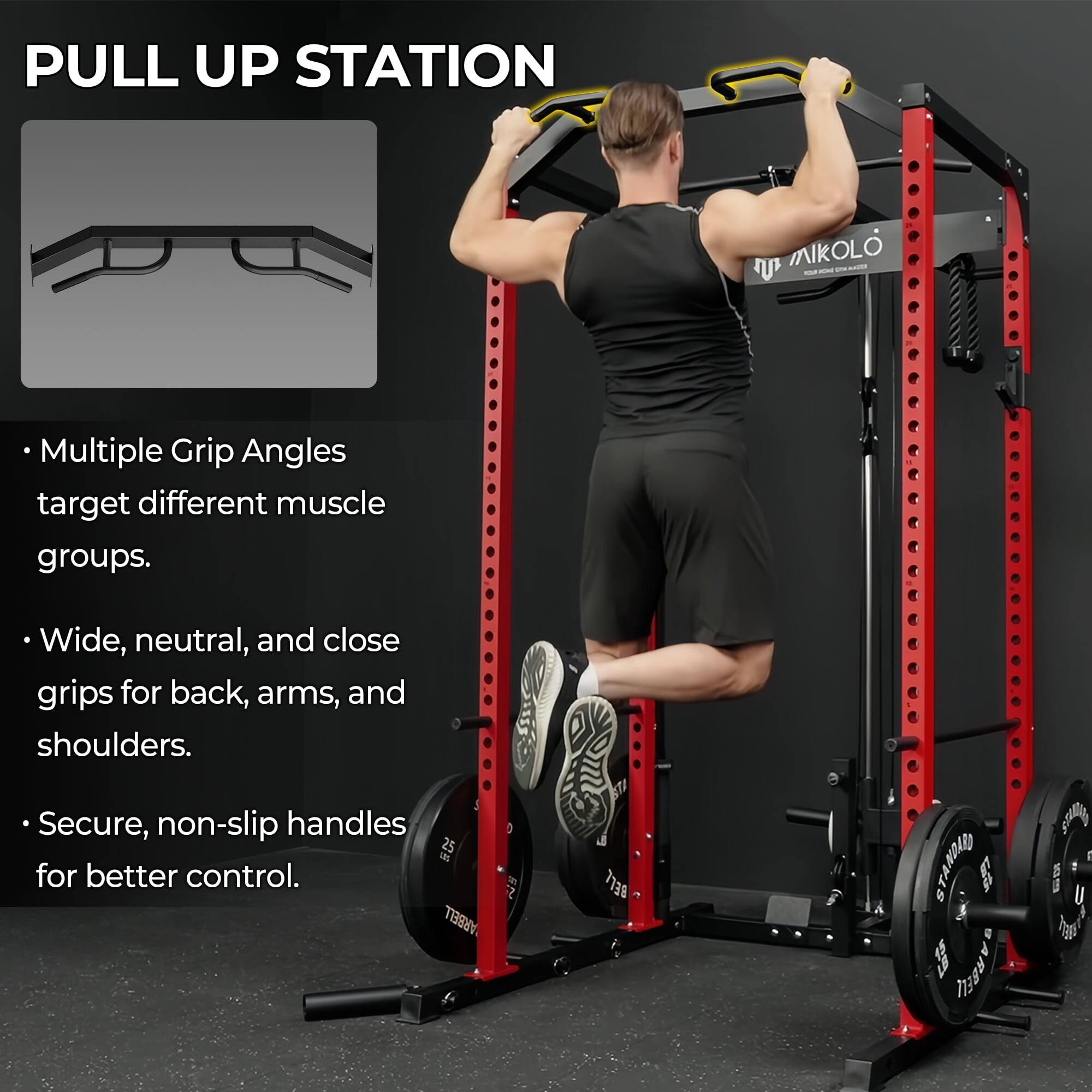 PULL UP STATION

- Multiple Grip Angles target different muscle groups.
- Wide, neutral, and close grips for back, arms, and shoulders.
- Secure, non-slip handles for better control.