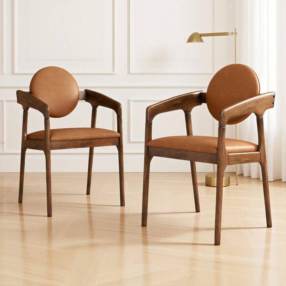Kadyn - Set of 2 PU Leather Upholstered Wooden Dining Armchairs, and Orange - Brown