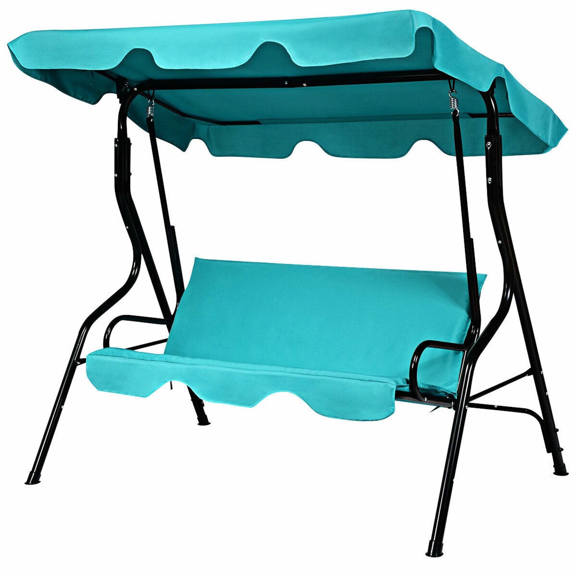 Alt View 3. Gymax - Gymax Blue Outdoor Swing Canopy Patio Swing Chair 3-Person Canopy Hammock - Blue.