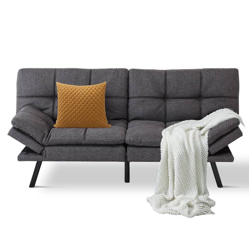 Alt View 4. Dyonery - Dyonery 71-Inch Futon Sofa Bed, Convertible Guest Bed & Loveseat | Cozy Faux Leather with Adjustable Positions - Grey.