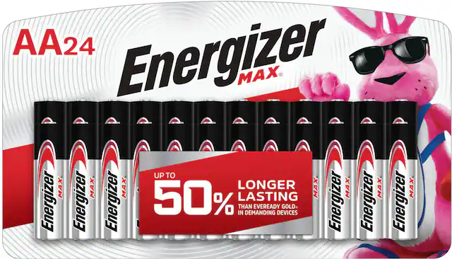 Front. Energizer - MAX AA Batteries (24 Pack), Double A Alkaline Batteries - Silver.