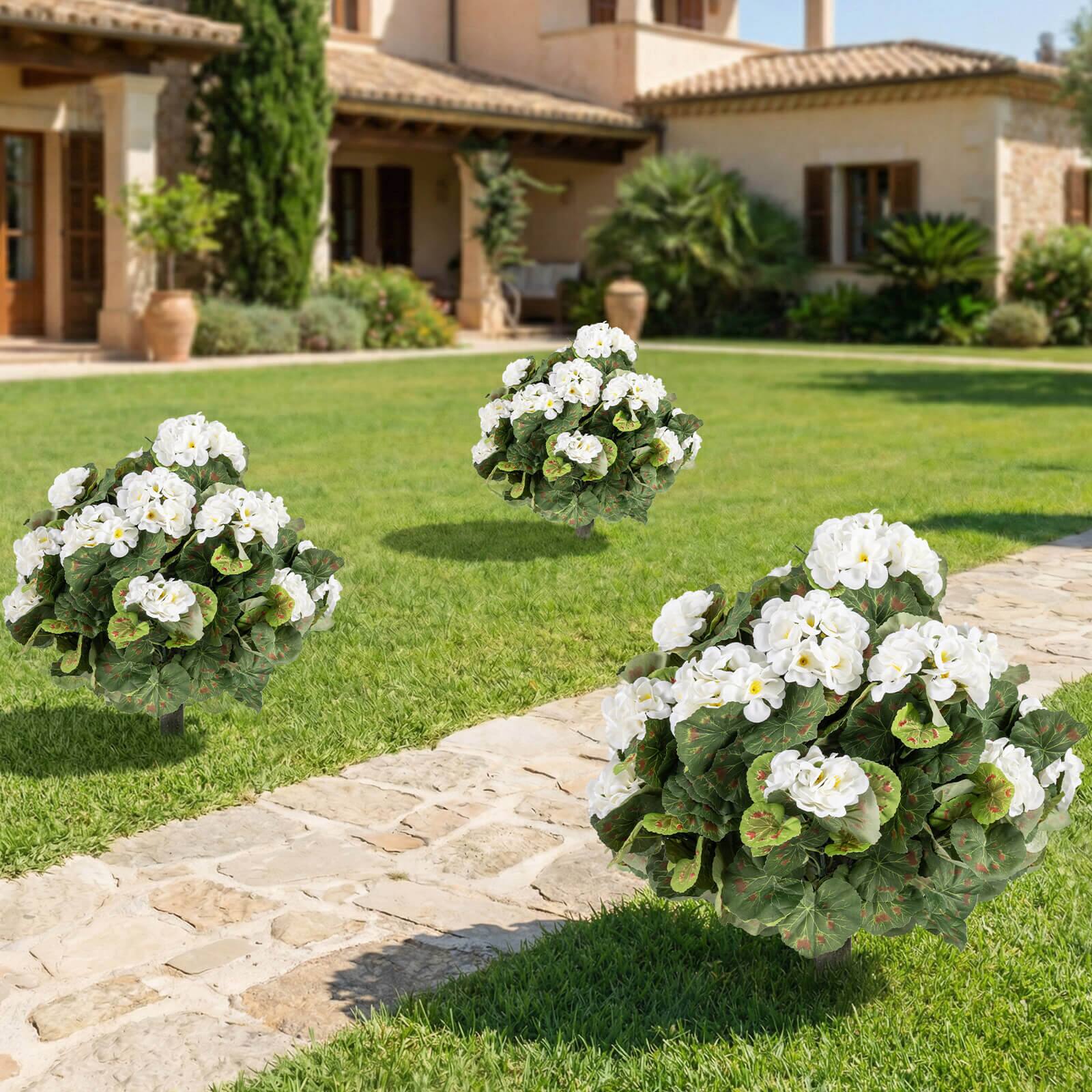 Alt View 3. Costway - Costway Set of 2 Artificial Begonia Ball Trees, 22.5" with Spikes,300 Leaves & 22 Flowers - White + Green.