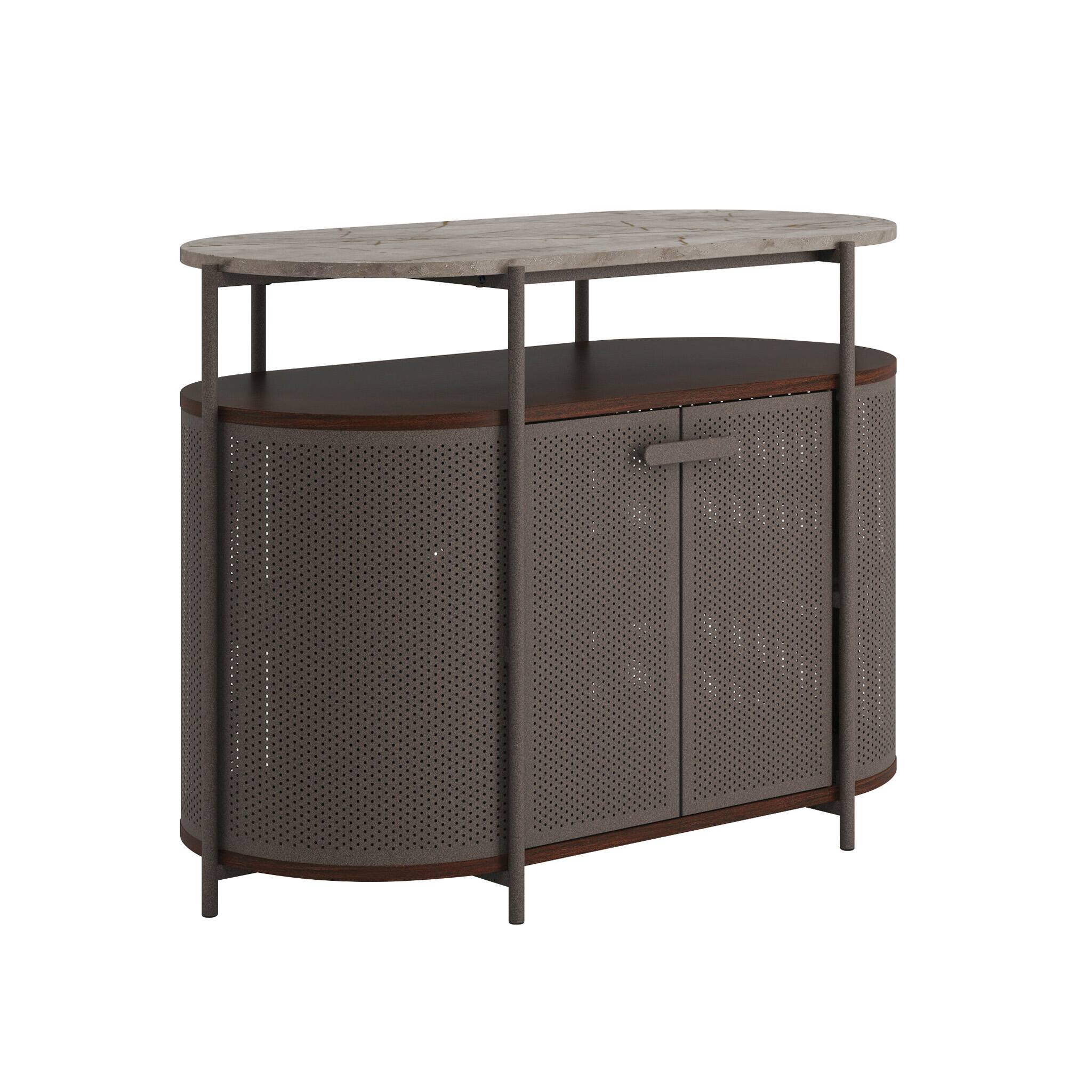 Front. Sauder - Radial TV Stand - Umber Wood.