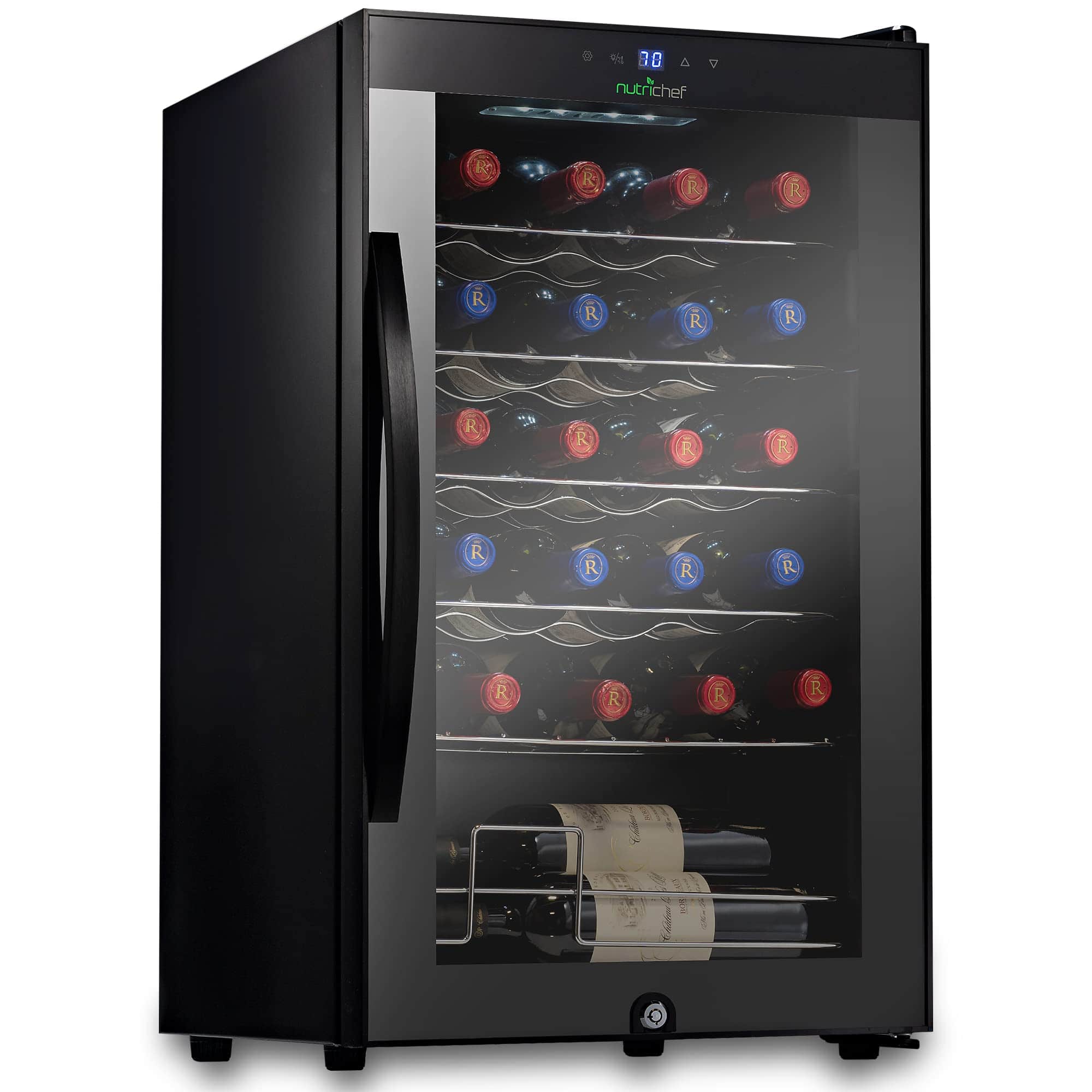 NutriChef - 24 Bottle Wine Fridge | Single Zone - White