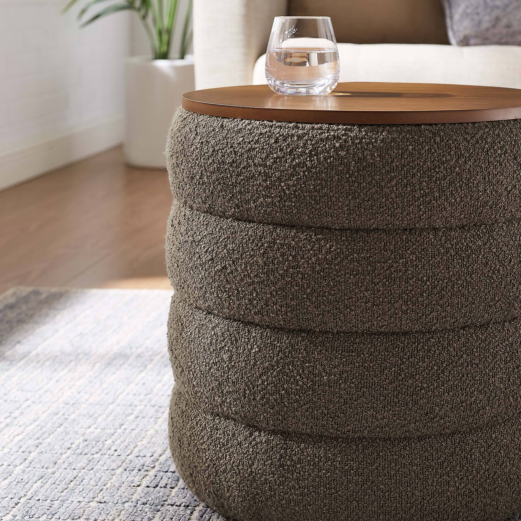 Alt View 2. Modway - Mezzo Round Boucle Fabric Storage Ottoman by Modway - Pebble.