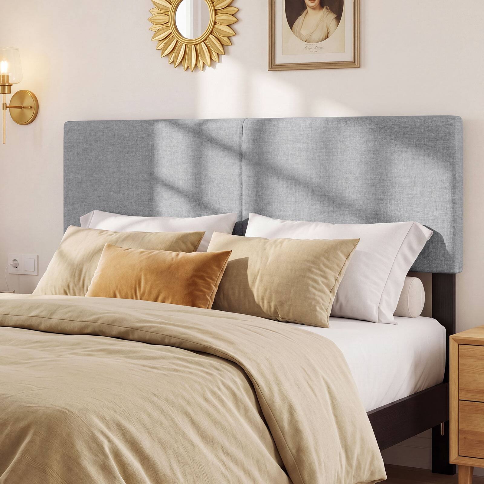 Alt View 3. Gymax - Gymax Upholstered Headboard Queen/Full SizeVertical Quilted Linen Fabric Bed Frame Gray - Gray.