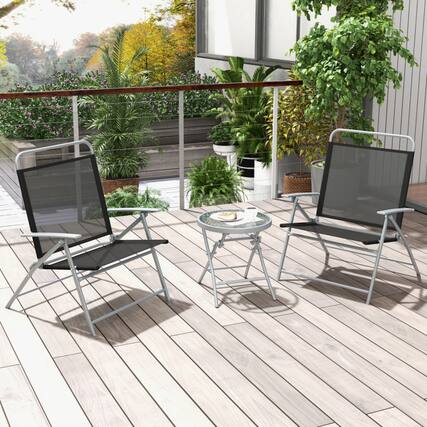 Front. Mondawe - 3 Piece Outdoor Folding Chair Set with Round Table Portable Bistro Set for Patio - Black.