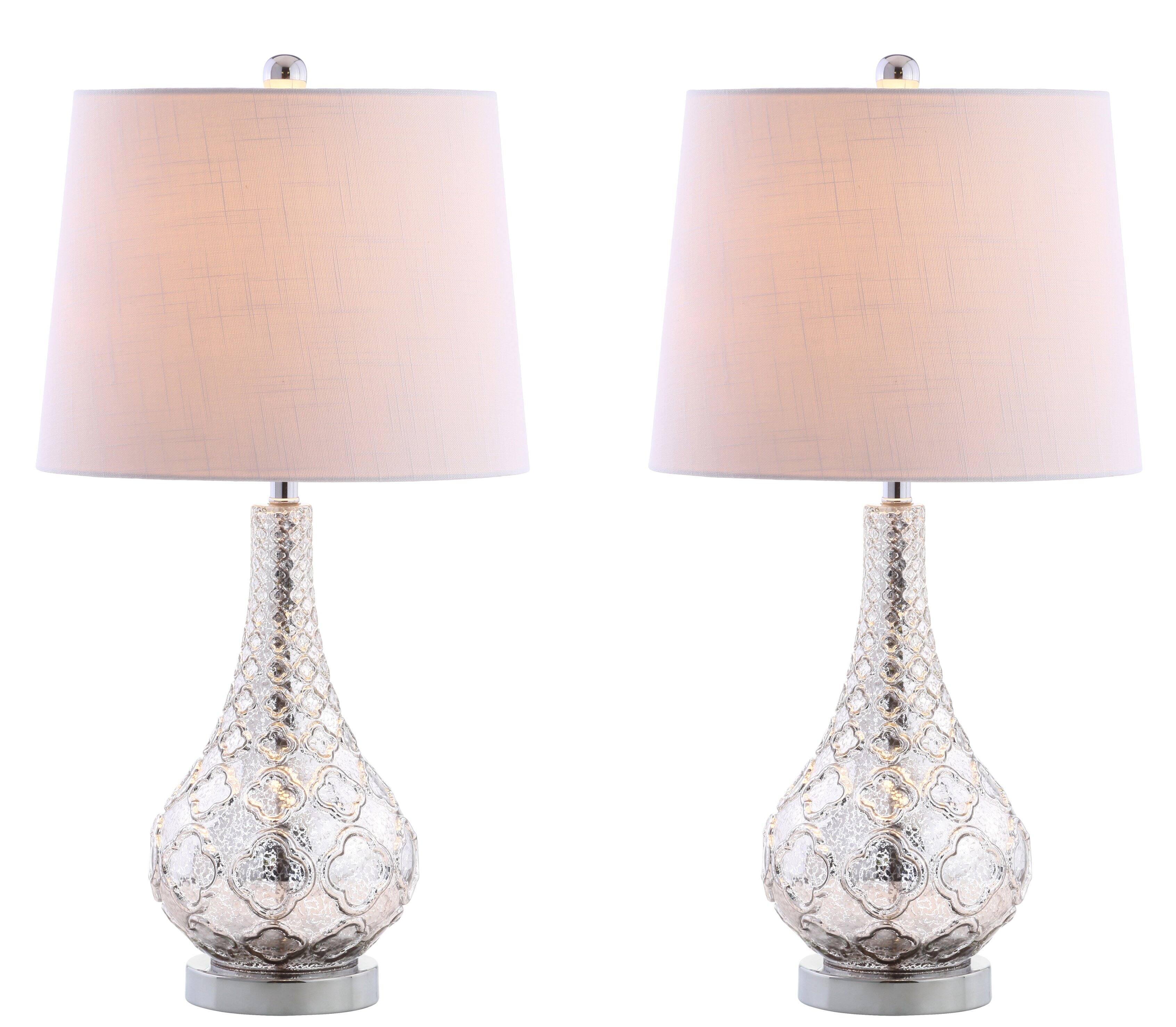 Front. Jonathan Y - Darren 25.5" Glass LED Table Lamp, Mercury Silver (Set of 2) - Mercury Silver.