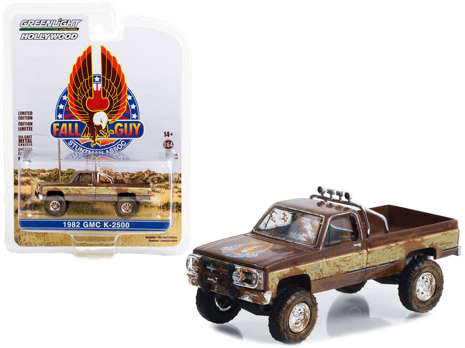 GREENLIGHT collectibles  
HOLLYWOOD  
LIMITED EDITION  
EDITION LIMITEE  
DIE-CAST METAL CRASSIS  
FALL GUY STUNTMAN ASSOC  
14+  
1:64  
1982 GMC K-2500