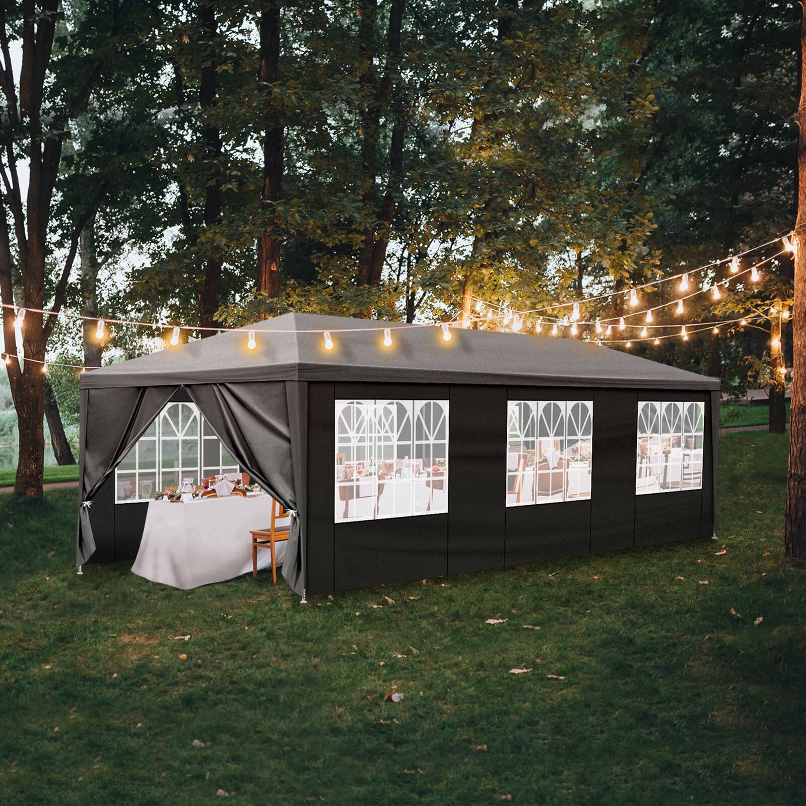 Back. Winado - 10'x 30' Canopy Tent  Party Wedding Tent Outdoor hold up to 50 people Black.