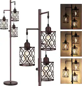 Cozy Serene - Brown Floor lamp Light Dimmable LED modern metal Farmhouse Industrial Lamps Living Room Rustic Standing - Brown - Dimmable (With Bulbs)