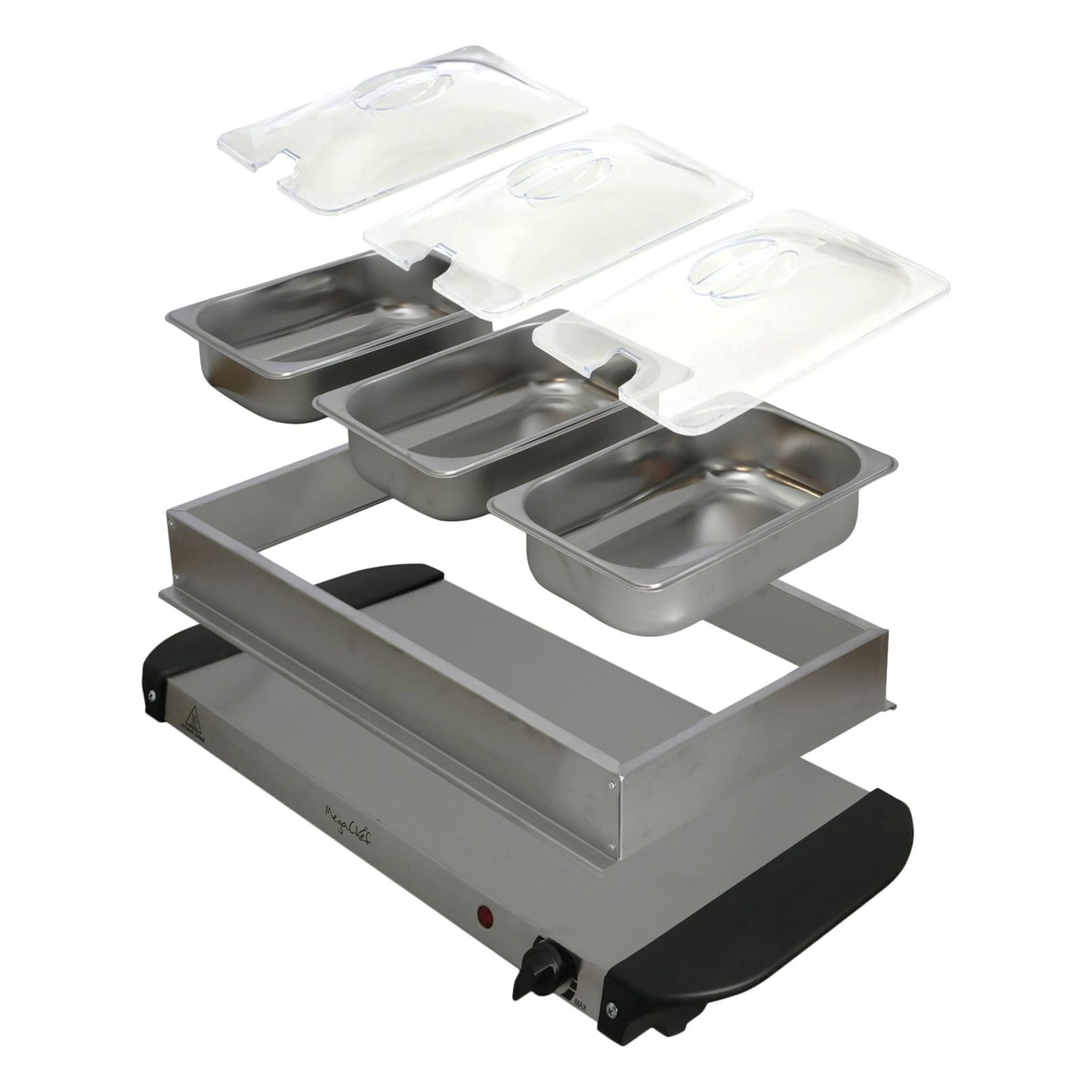 Alt View 2. MegaChef - MegaChef Buffet Server & Food Warmer With 3 Removable Sectional Trays , Heated Warming Tray and Removable Tray Frame - Silver.