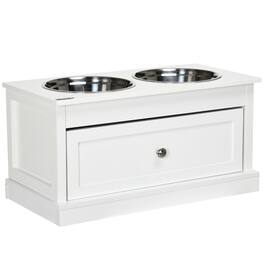 Pawhut - Elevated Dog Bowls with Storage Drawer Containing 11L Capacity, Raised Bowl Stand, Food Bowl, Feeding Station - White