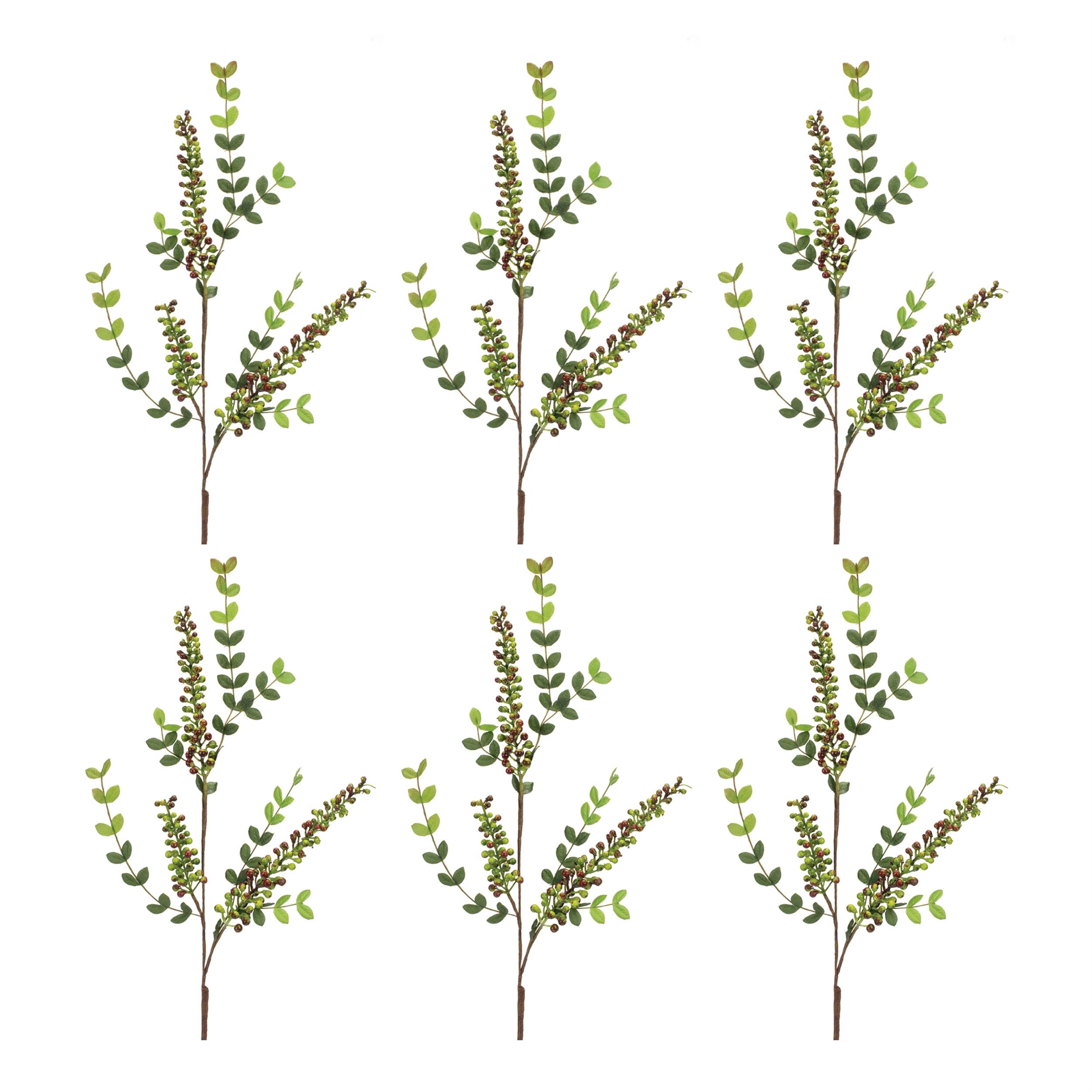 Left. BreeBe - Variegated Red Berry Foliage Spray (Set of 6) - Red, Green.