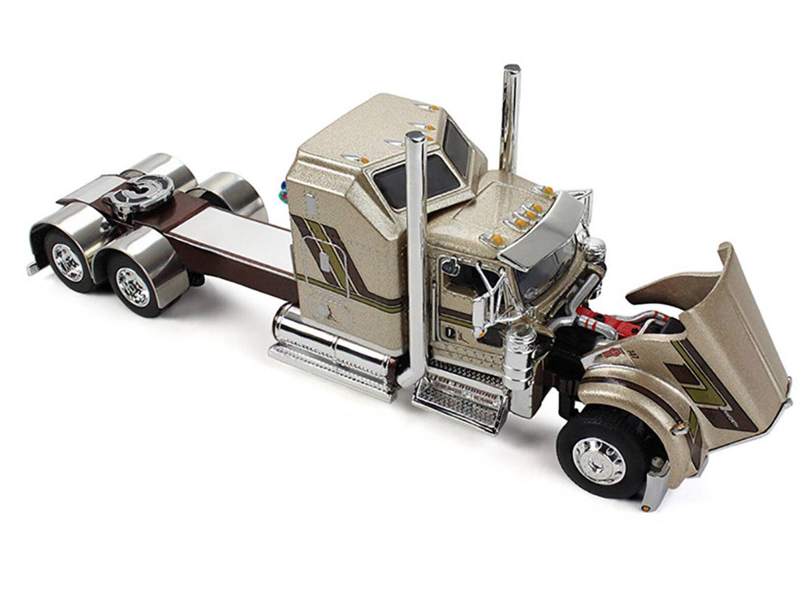 Alt View 2. First Gear - Kenworth W900L with 60" Aerodyne Sleeper and 40' Vintage Trailer Beige with Stripes 1/64 Diecast Model by DCP/First Gear.