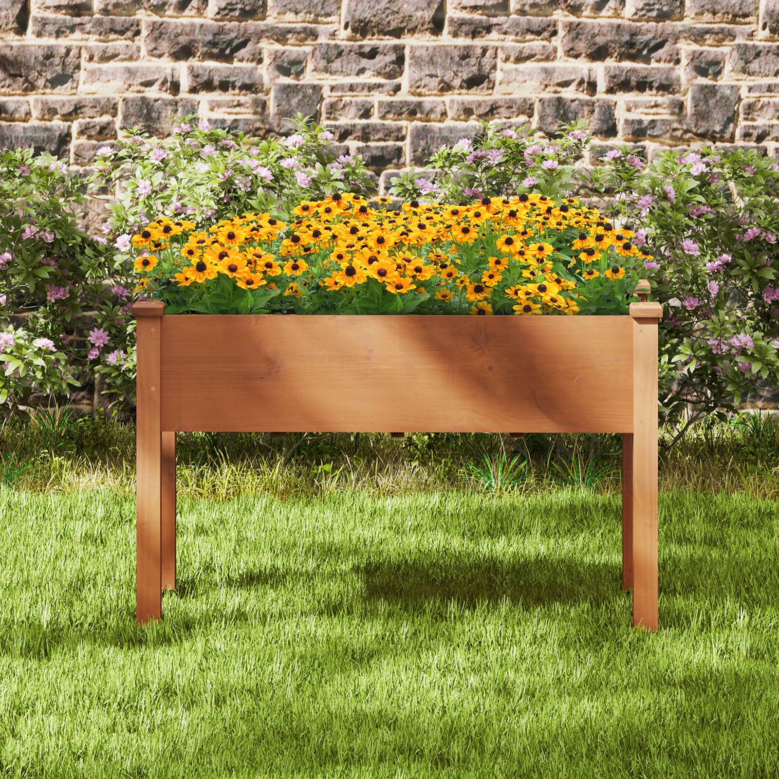 Alt View 3. Gymax - Gymax Raised Garden Bed Elevated Fir Wood Planter Box w/ Drain Hole Garden Planter - Brown.