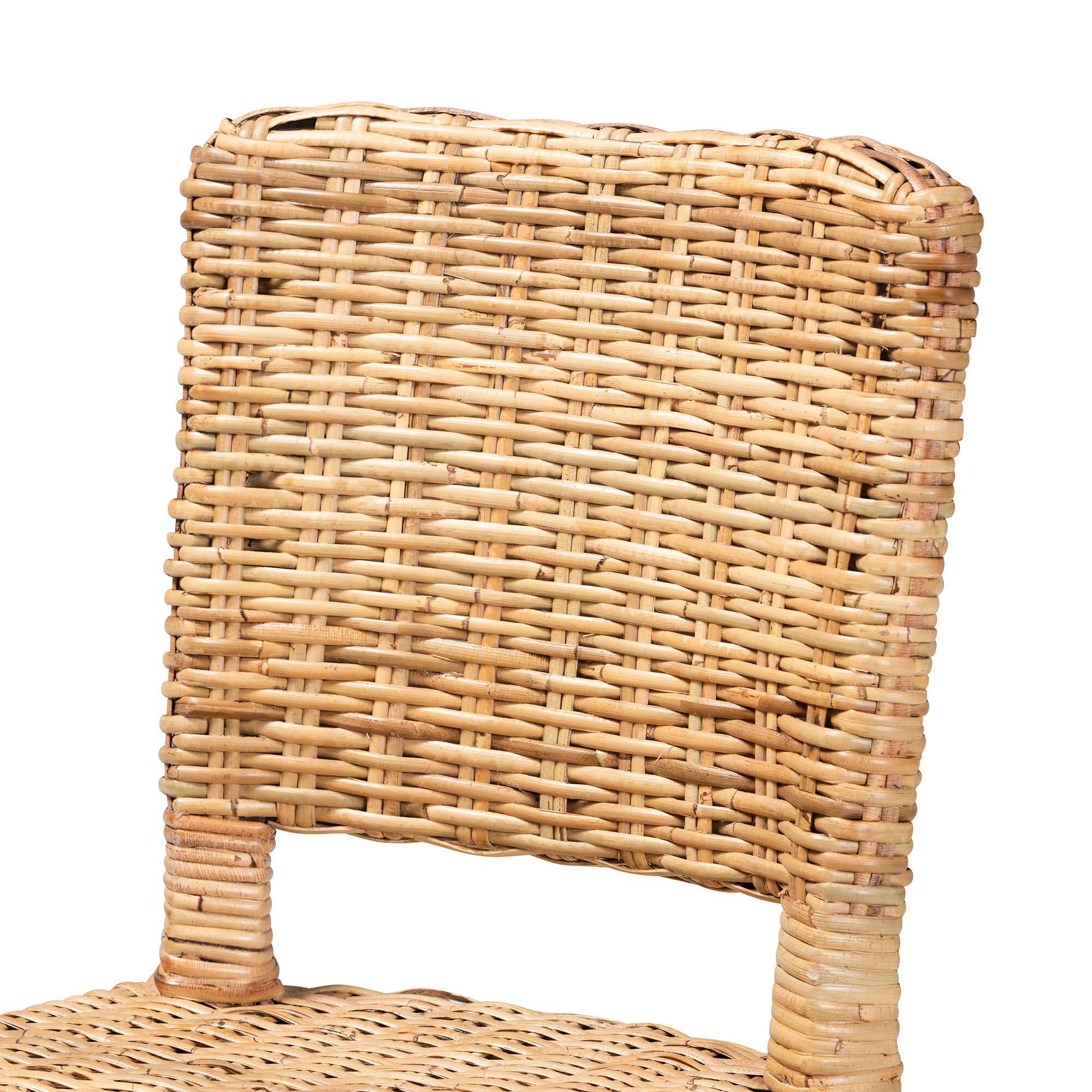 Back. bali & pari - Dermot Modern Bohemian Finished Wood and Natural Rattan 2-Piece Dining Chair Set - Dark Brown/Natural Brown.