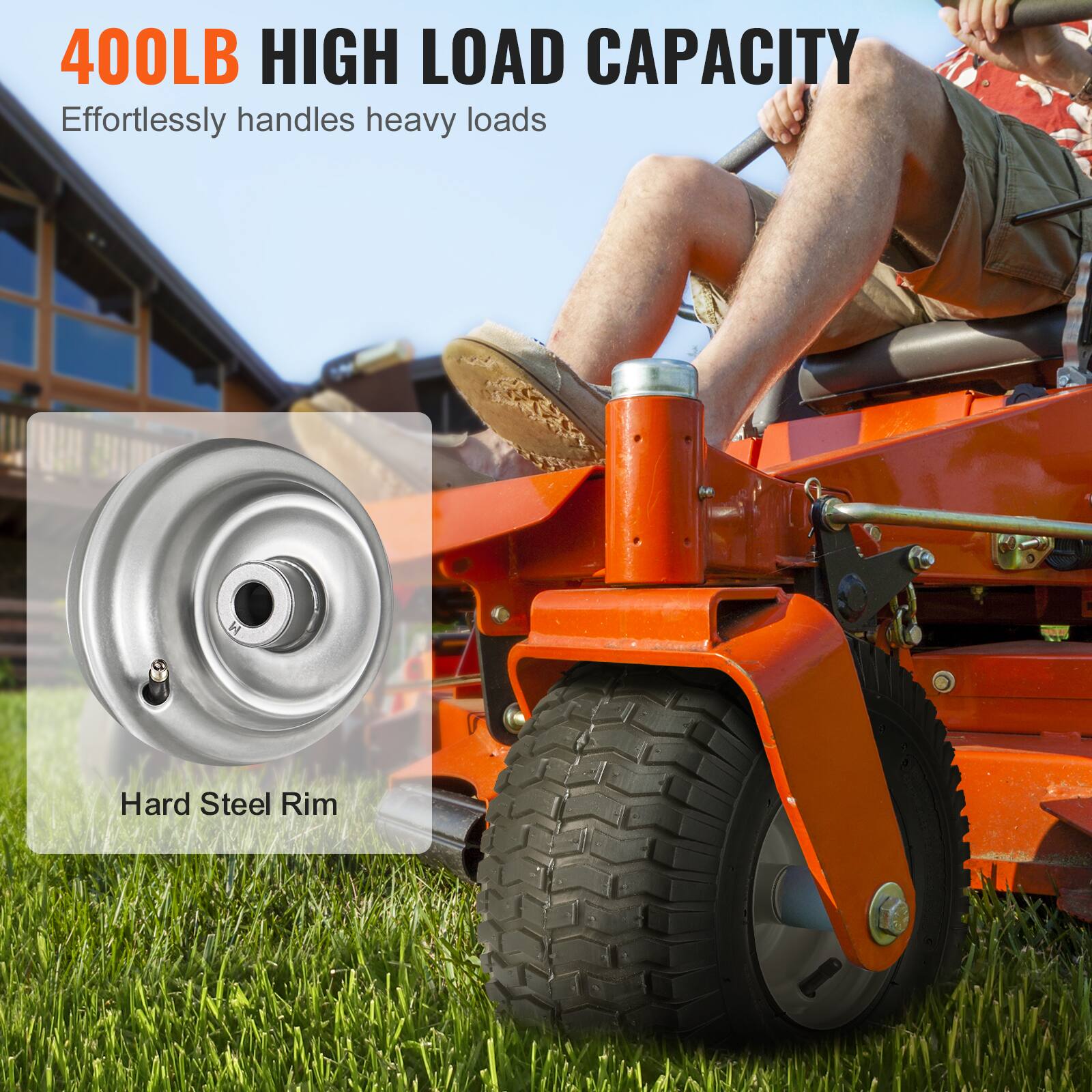 400LB HIGH LOAD CAPACITY  
Effortlessly handles heavy loads  

Hard Steel Rim