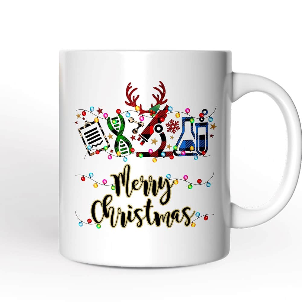 OrnamentallyYou - Science Buffalo Plaid Christmas Mug, Gift for Scientist or Researcher - White