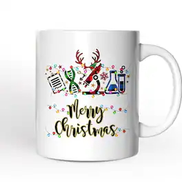 OrnamentallyYou - Science Buffalo Plaid Christmas Mug, Gift for Scientist or Researcher - White