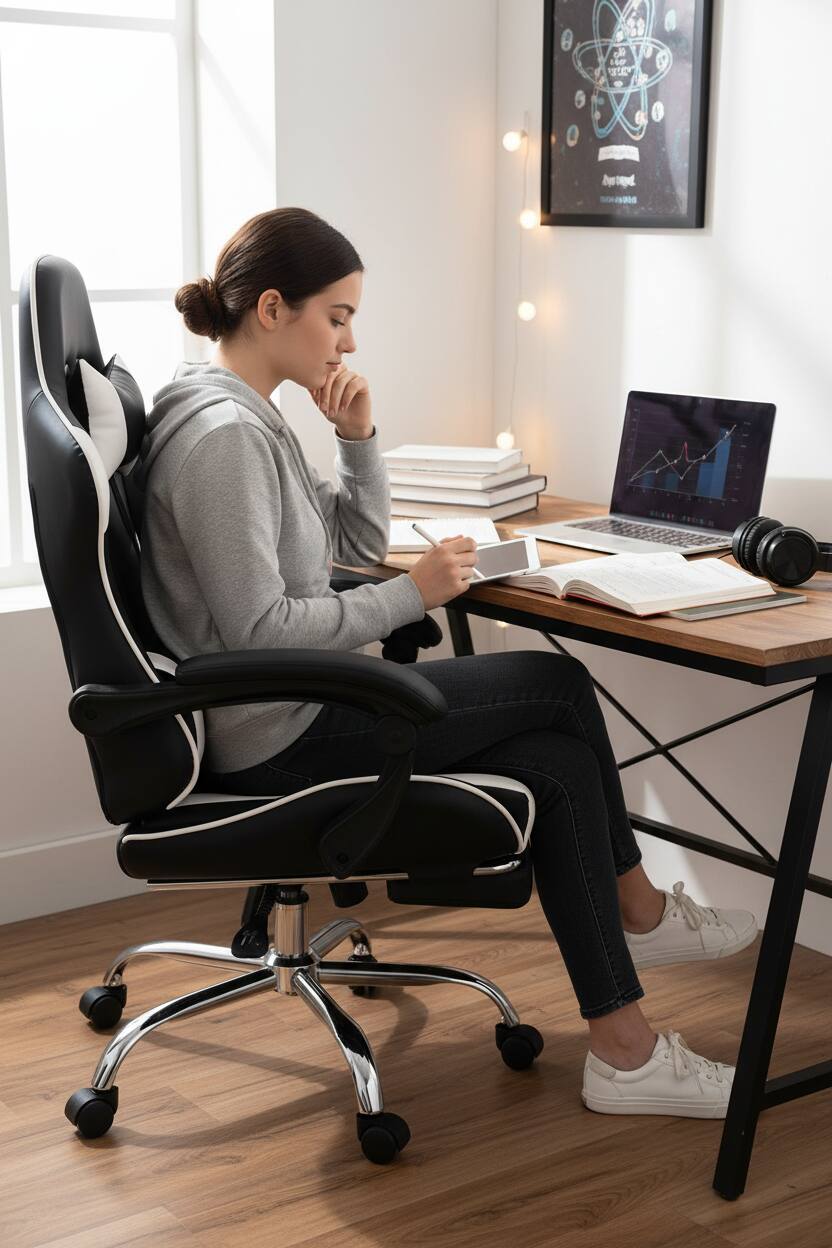 Alt View 4. AOITUN - Video Game Chair - Lumbar Support, High Back PU Leather Adjustable Swivel Task Chair, Ergonomic Design, White - White.