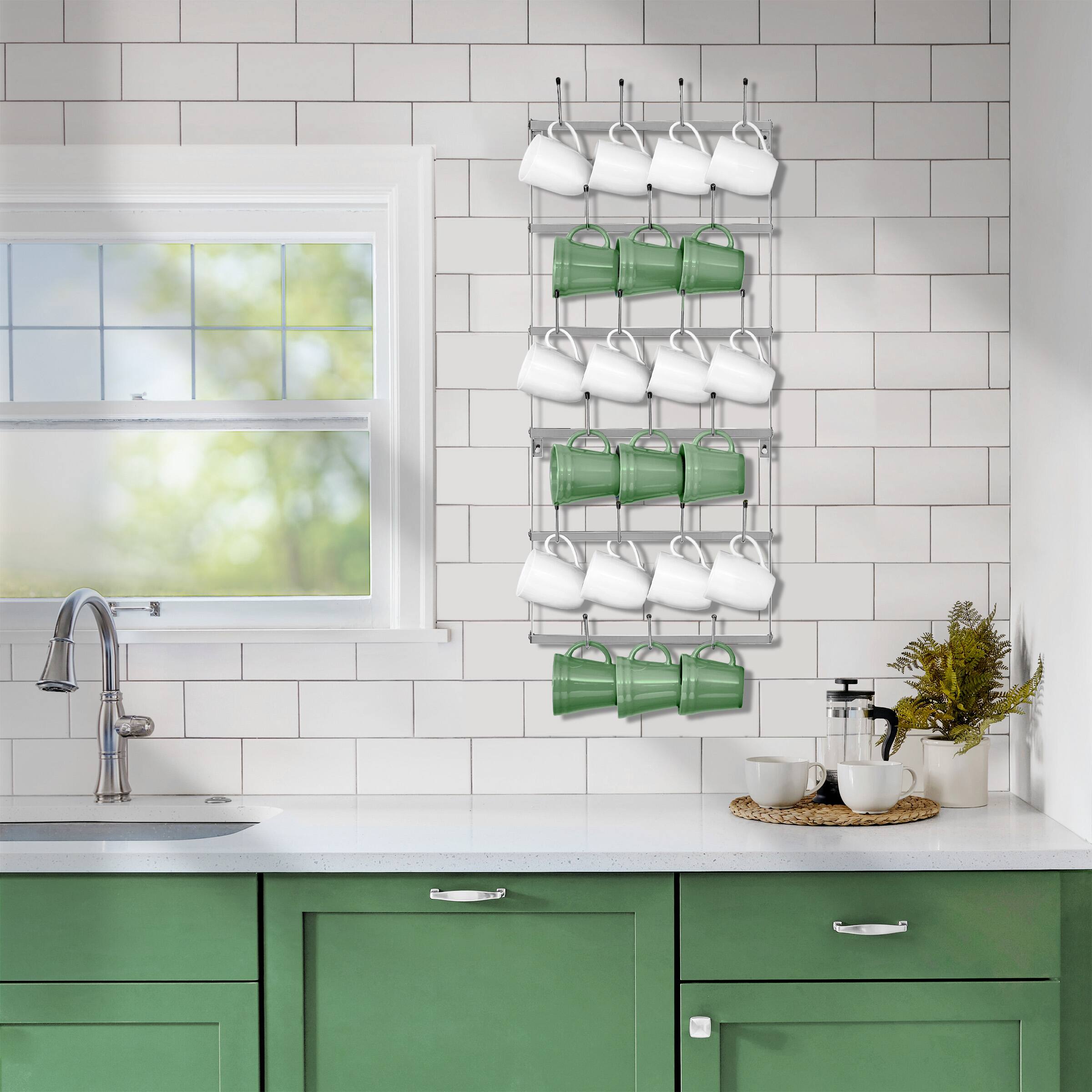 Alt View 3. Sorbus - Sorbus Mug Rack for Wall - Small Rustic Coffee Mug Holder Wall Mount with 21 Hooks, Coffee Cup Display Rack, 6-Tier - Silver.