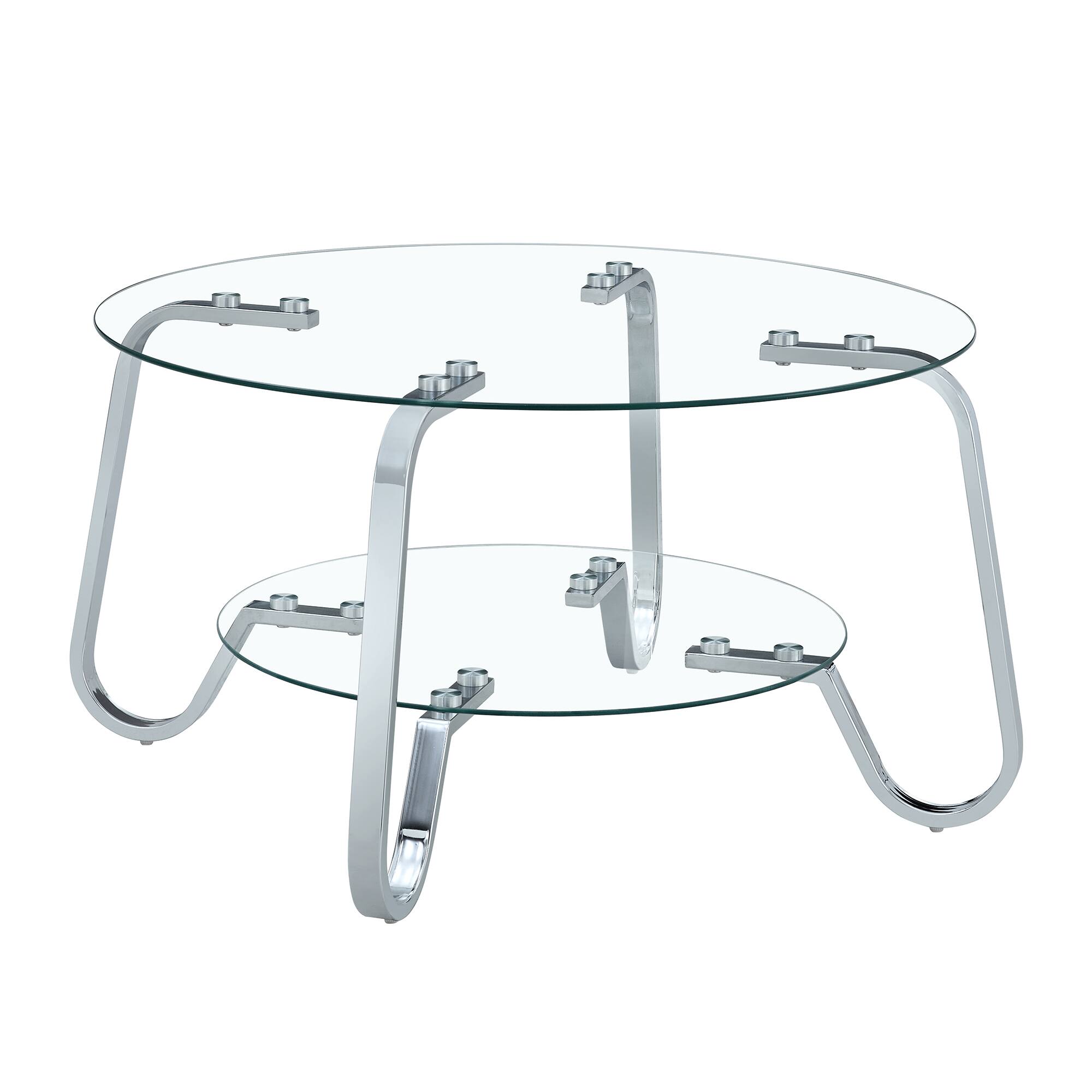 Alt View 4. Loheer - Loheer- 2.6x2.6 ft Square Tempered Glass Coffee Table 2-Tier Metal Frame Center Table for Modern Living Room - Silver.