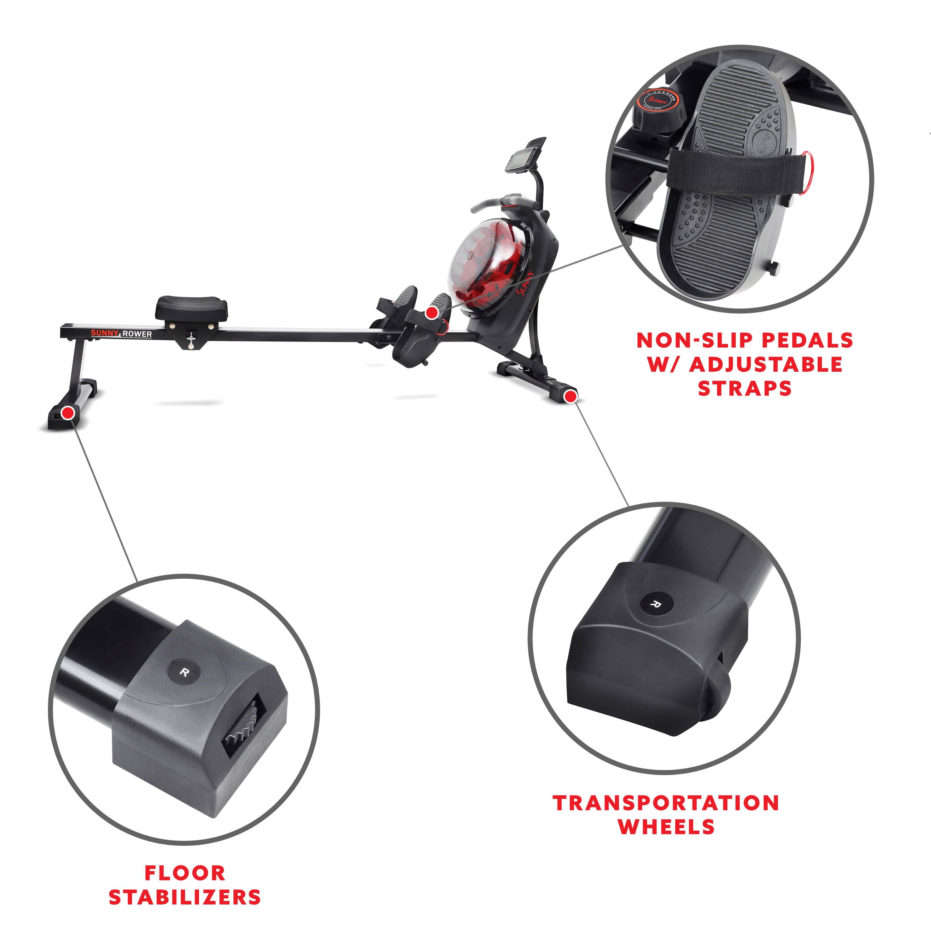 SUNNY ROWER NON-SLIP PEDALS W/ ADJUSTABLE STRAPS TRANSPORTATION WHEELS FLOOR STABILIZERS