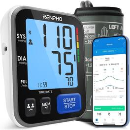 Renpho - Smart Blood Pressure Monitor, Wide Cuff, Data Storage, Bluetooth - Black