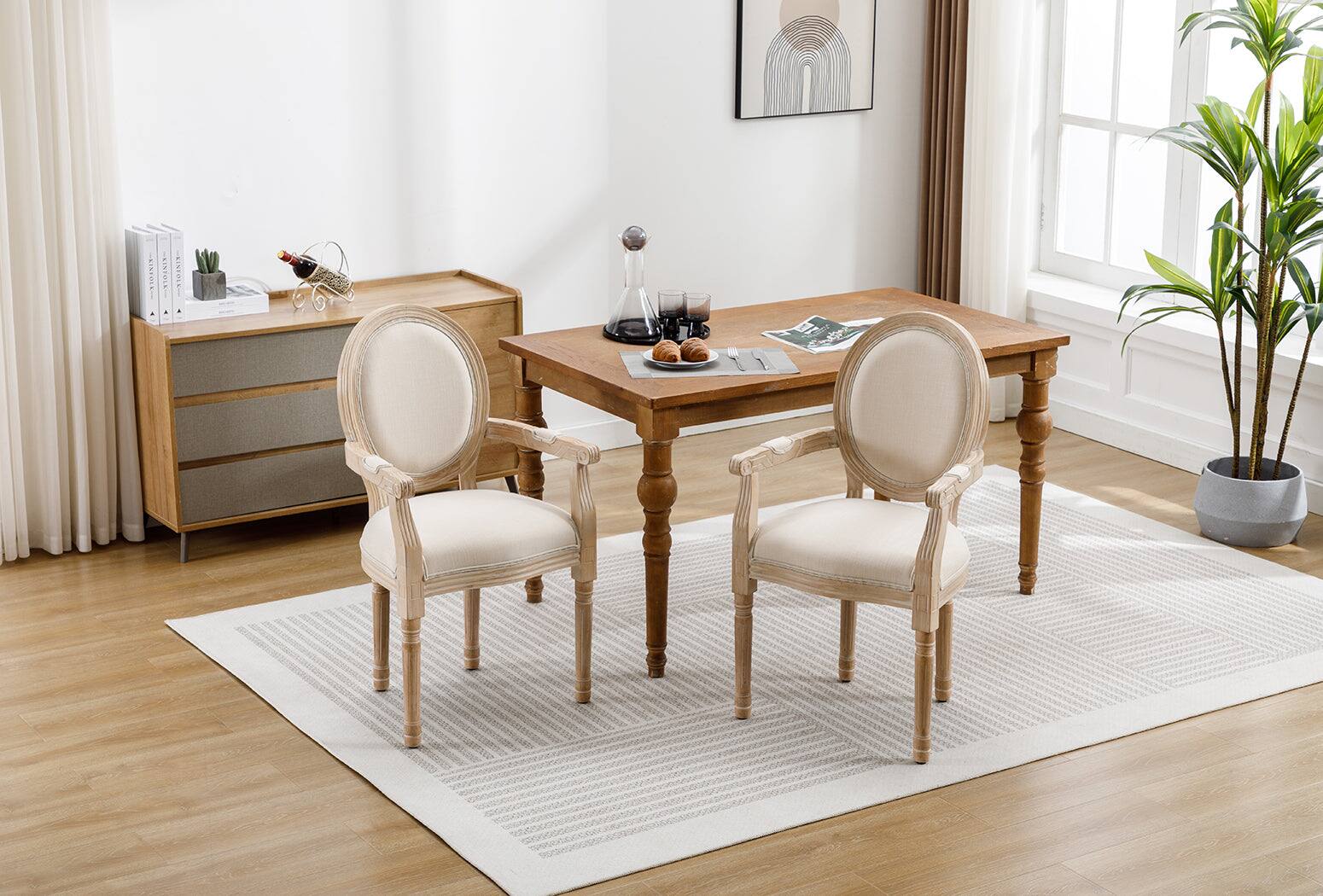 Alt View 1. Boyel Living - Cream French Style Solid Wood Dining Armchair Set of 2 - Beige.