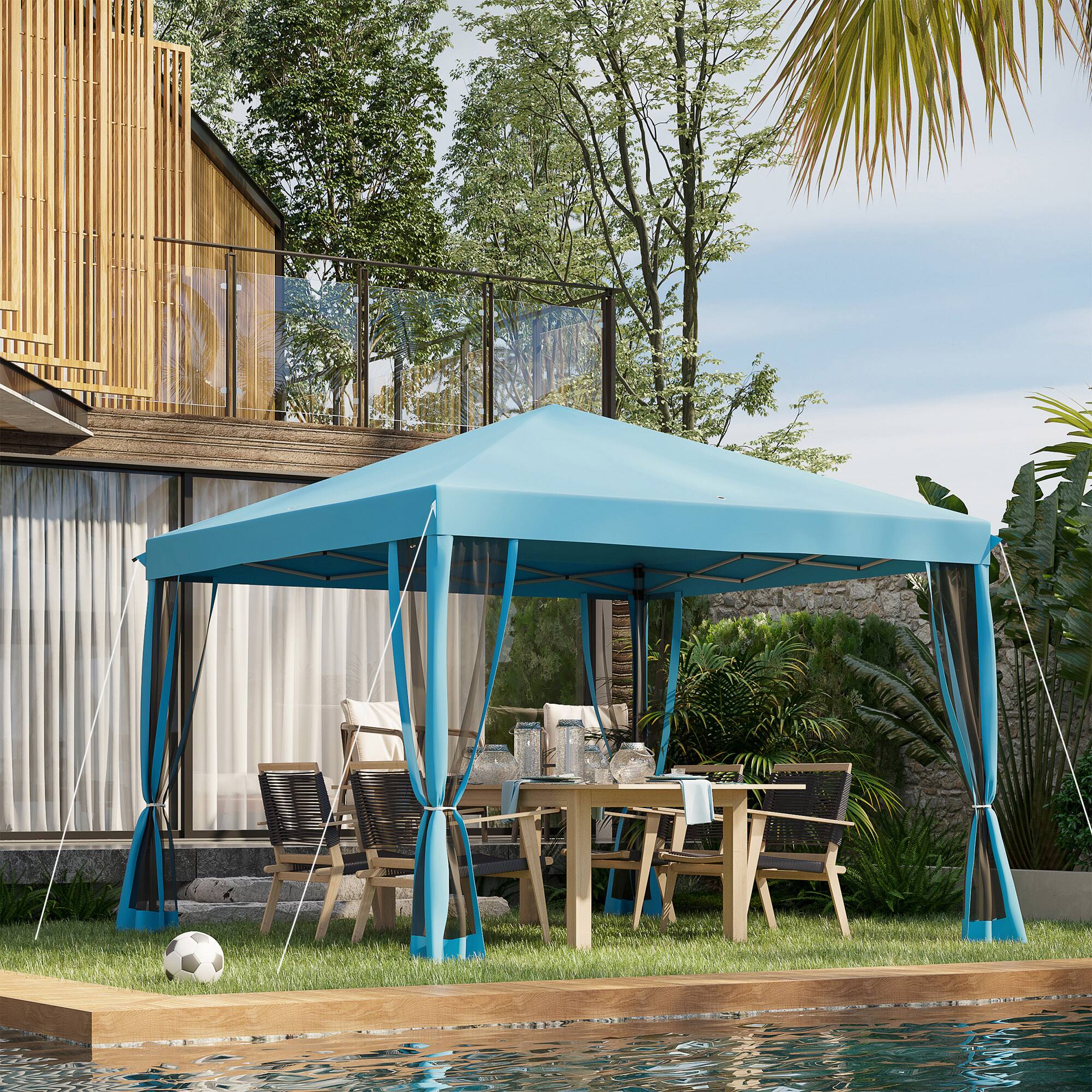 Alt View 1. Outsunny - x 10 Pop Up Canopy Tent, Outdoor Patio Gazebo with Netting - Light Blue.