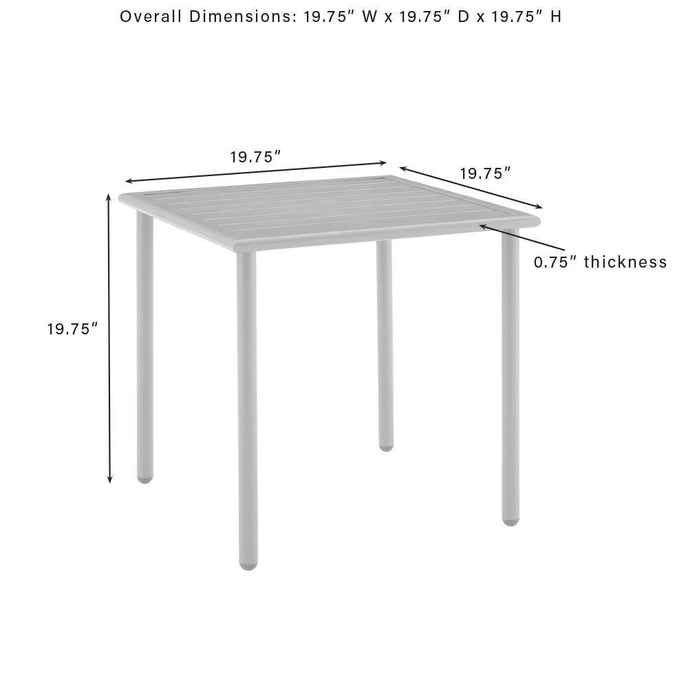 Overall Dimensions: 19.75" W x 19.75" D x 19.75" H  
19.75"  
19.75"  
0.75" thickness  
19.75"