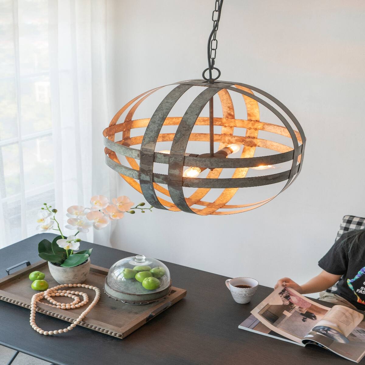 Alt View 6. Loheer - Loheer 4-Light Galvanized Steel Chandelier with Adjustable Chain, Antique Silver.