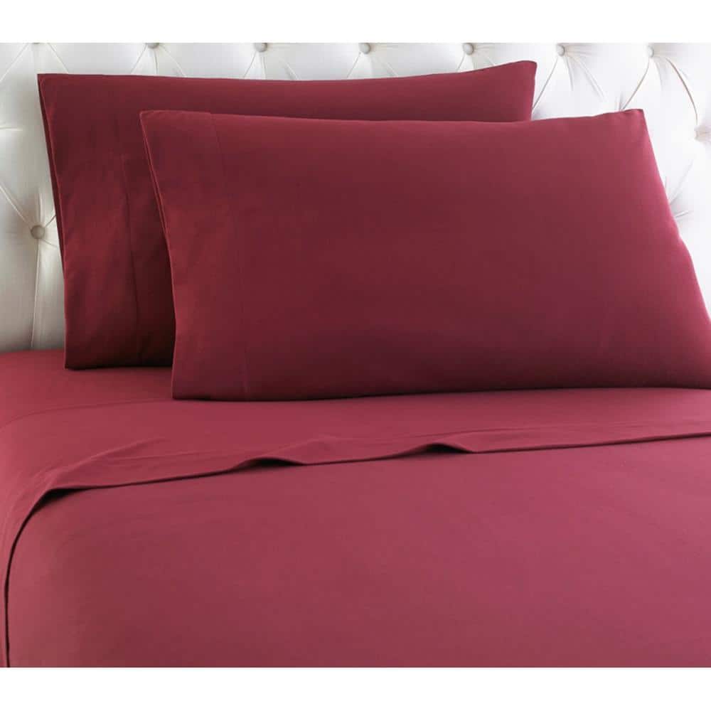 Shavel Home Products - Shavel Micro Flannel High Quality Sheet Set - Full Flat/Fitted Sheet 86x100/75x54x16" 2-Pillowcase 21x32" - Wine