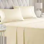 Front. CGK Linens - Luxury Soft 4 Piece Solid Bed Sheet Set - Deep Pocket Fits 8"-16" Mattresses - Full - Off White.