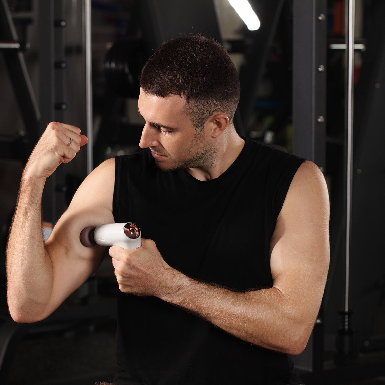 Alt View 1. BREO - Massage Gun - 3 Speeds Portable Percussion Muscle Therapy with 3 Silicone Heads for Recovery & Pain Relief - White.