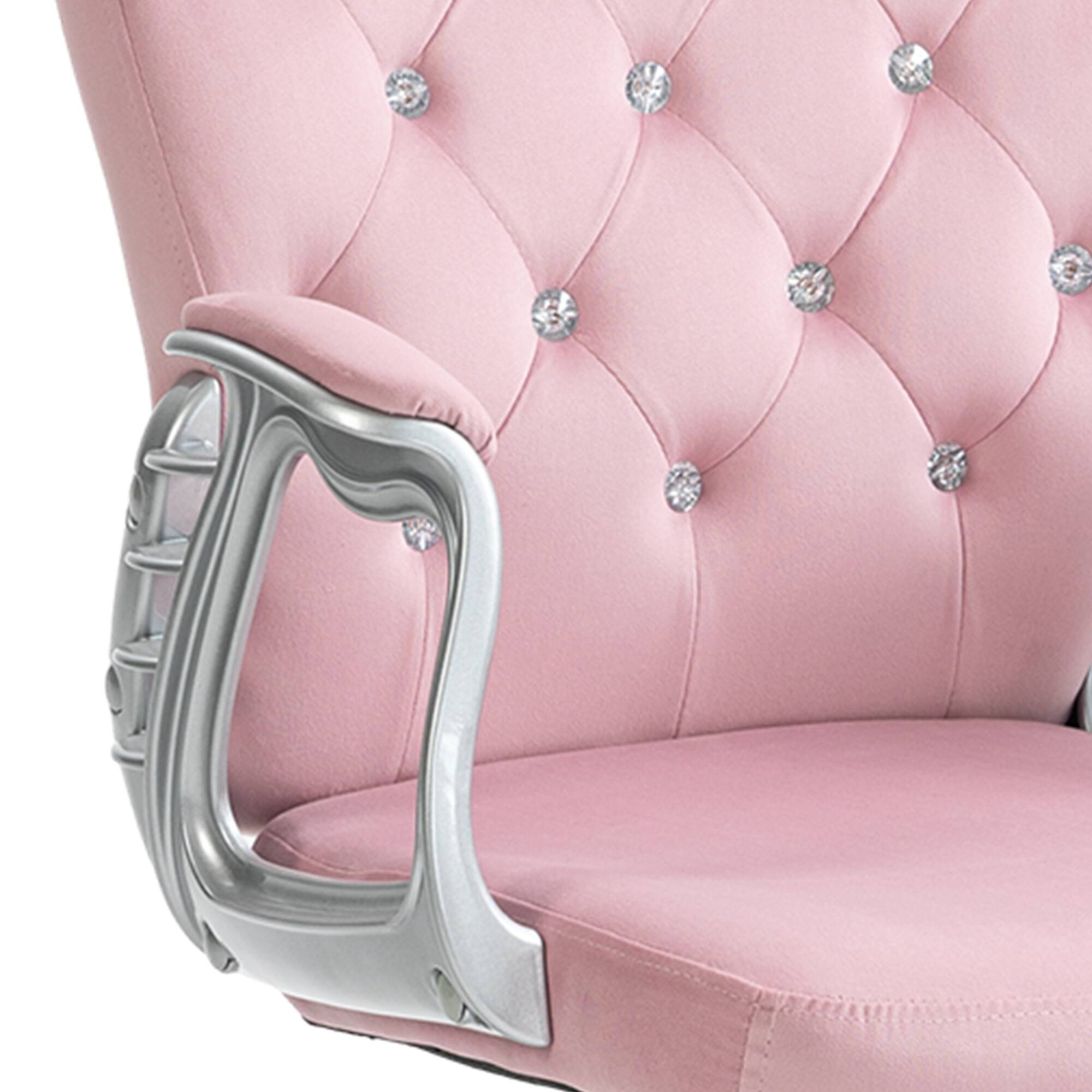 Alt View 9. Vinsetto - Velvet Home Office Chair, Button Tufted Desk Chair with Padded Armrests, Adjustable Height and Swivel Wheels - Pink.