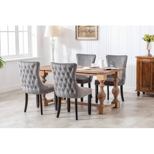 Alt View 6. LUCKY ONE - Assembled Wing-Back Dining Chair Set of 2 with Nailhead Trim Solid Wood Legs Upholstered Side Chair - Gray.