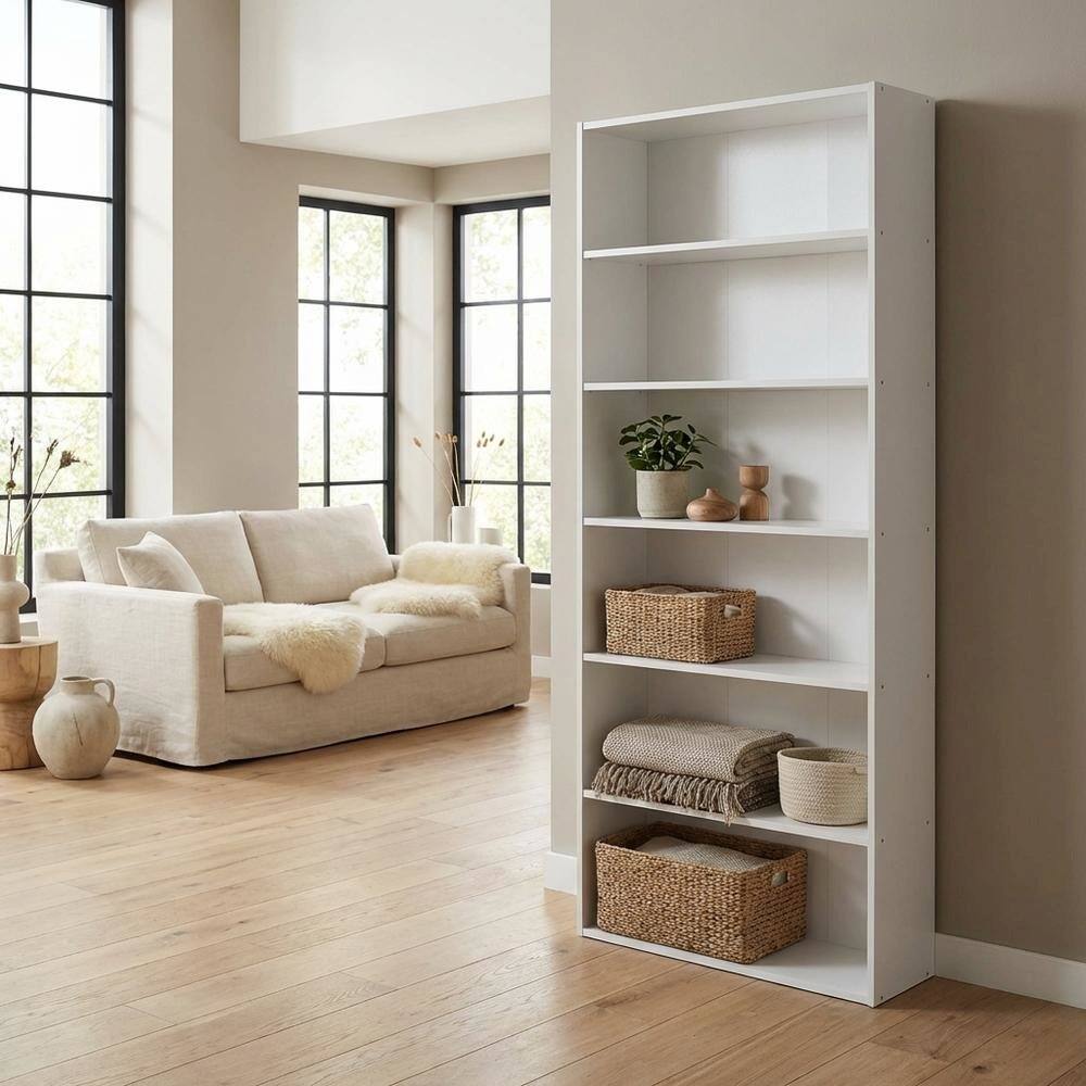 Left. FurniFact - Wooden bookcase with open shelves and modern design suitable for home or office - White.