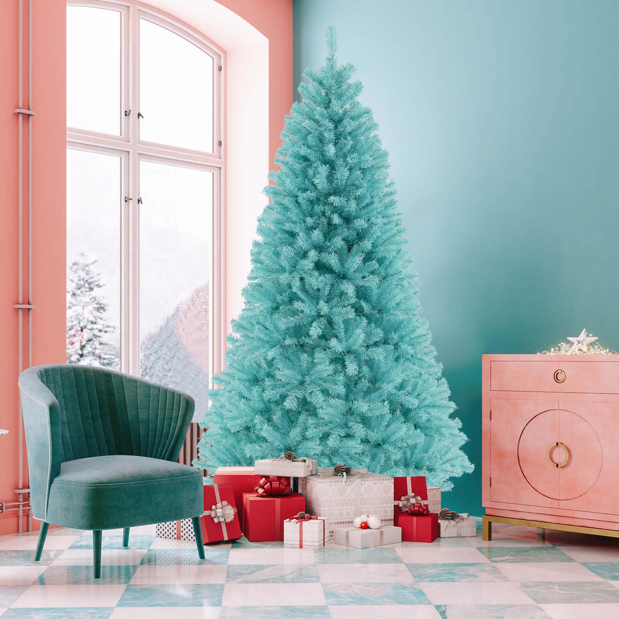 Alt View 1. Costway - Costway 7 FT Artificial Xmas Tree with 1040 Branch Tips 380 Warm White LED Lights - Blue.