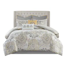 Gracie Mills - Leo 8 Piece Reversible Cotton Floral Comforter Set - Yellow