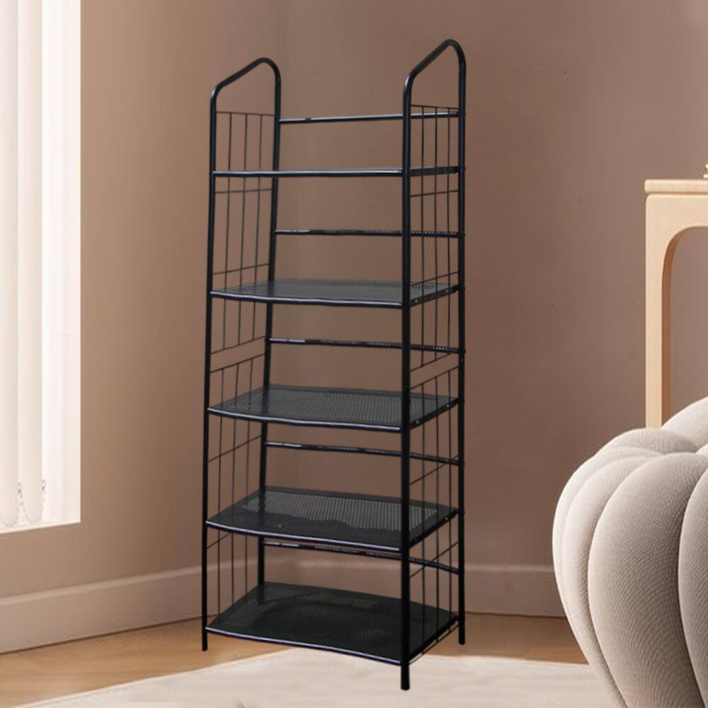 Angle. SlickBlue - Sturdy 5-Tier Bookcase Storage Rack for Living Room - Black.