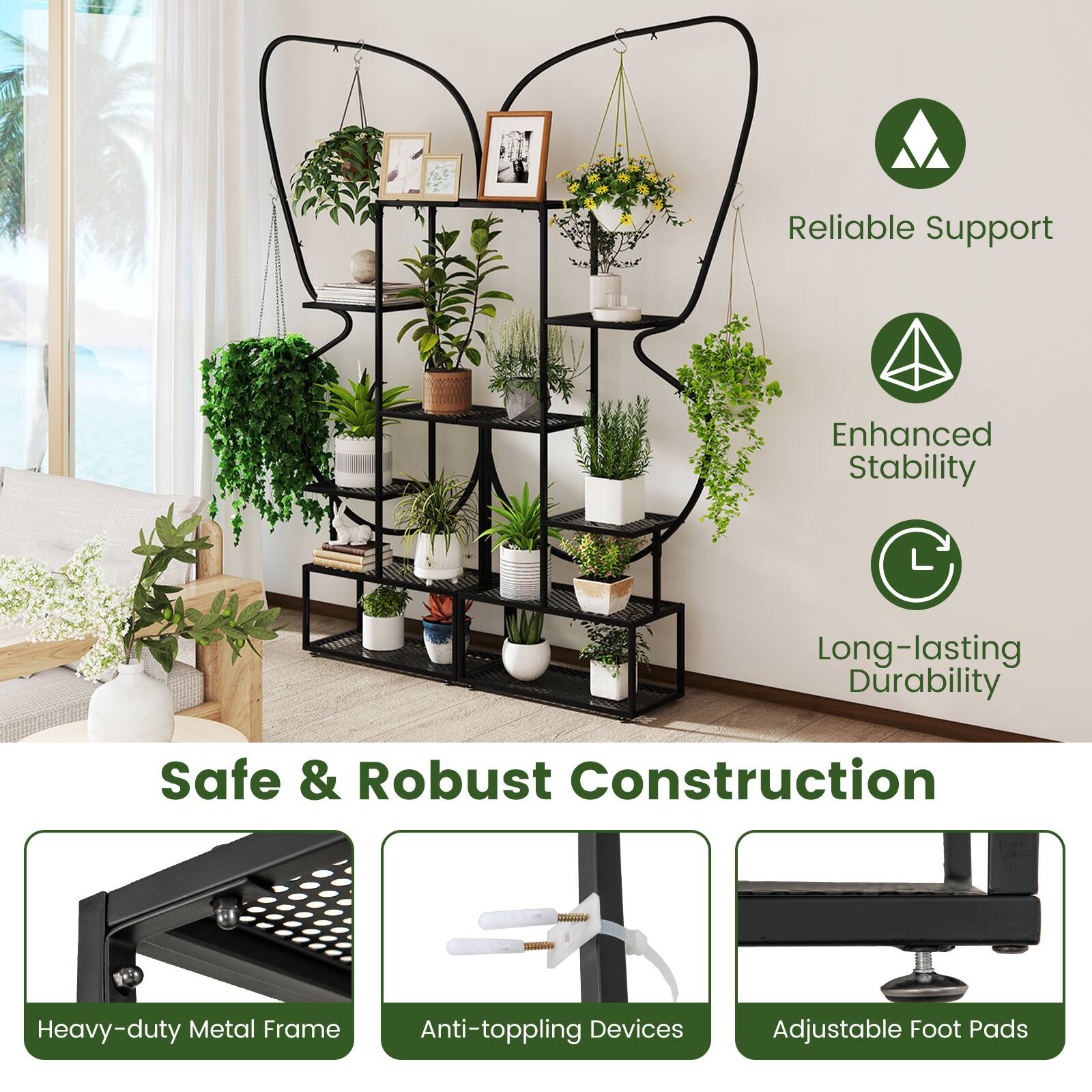 - Reliable Support
- Enhanced Stability
- Long-lasting Durability
- Safe & Robust Construction
  - Heavy-duty Metal Frame
  - Anti-toppling Devices
  - Adjustable Foot Pads