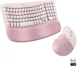 Logitech - Wave Keys and Lift Vertical Mouse Wireless Ergonomic Keyboard and Mouse Bundle with Cushioned Palm Rest - Rose