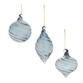 BreeBe - Iridescent Swirl Glass Ornament (Set of 12) - Blue