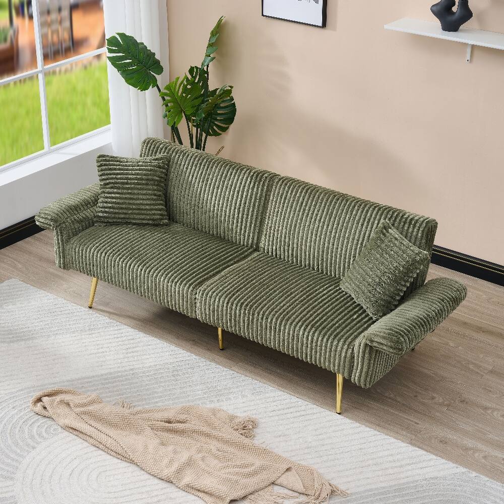 Alt View 6. Loheer - Loheer 79 Inch Corduroy Sofa Bed Foldable Double Sofa with Folding Armrests Green - Green.